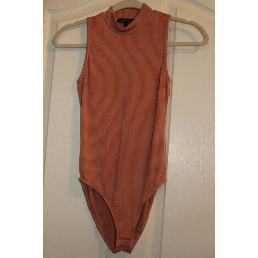 Ambiance High Neck Bodysuit Ribbed Knit Pink Sleeveless Lightweight Junior S NEW